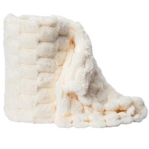 Plush Cream Faux Fur Throw Blanket 50inX60in